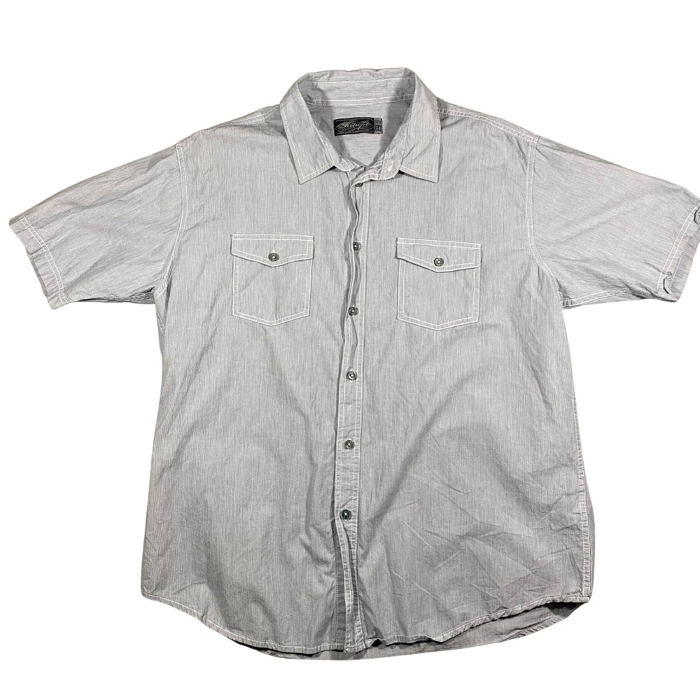 Retrofit Button Up Shirt Mens XXL Blue White Micro Stripe Short Sleeve‎ Cotton